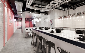 火鍋店空間設計案例圖，火鍋店空間設計布局圖