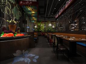 湘菜飯店室內(nèi)鏤空隔斷裝修效果圖