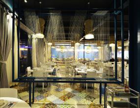 火鍋店門(mén)面包間室內(nèi)餐桌椅子裝修效果圖片欣賞